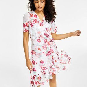 Women's Flutter-Sleeve Faux-Wrap Dress